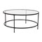Merrick Lane Newbury Glass Coffee Table with Round Matte Gold Frame and Vertical Legs